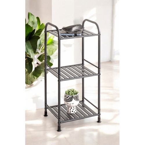 Etagère De 3 Niveaux Meuble De Rangement En Métal Gris Anthracite - L. 33 X H. 78 X P. 28 Cm