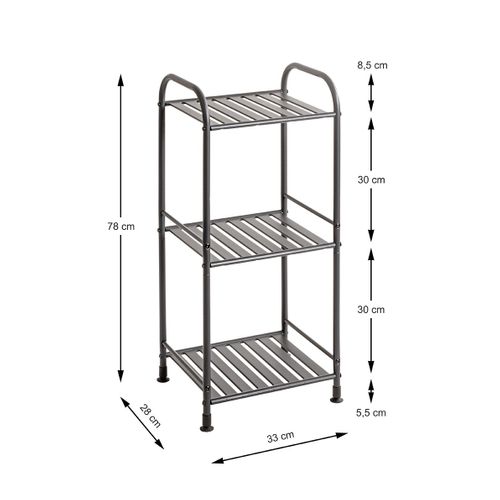Etagère De 3 Niveaux Meuble De Rangement En Métal Gris Anthracite - L. 33 X H. 78 X P. 28 Cm