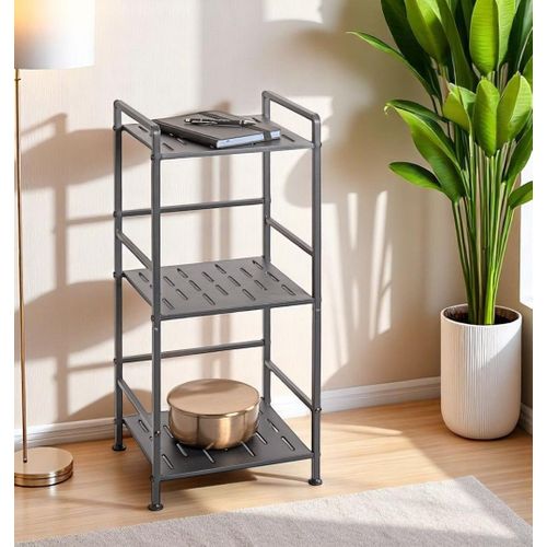 Etagère De 3 Niveaux Meuble De Rangement En Métal Gris Anthracite - L. 33 X H. 74 X P. 28 Cm