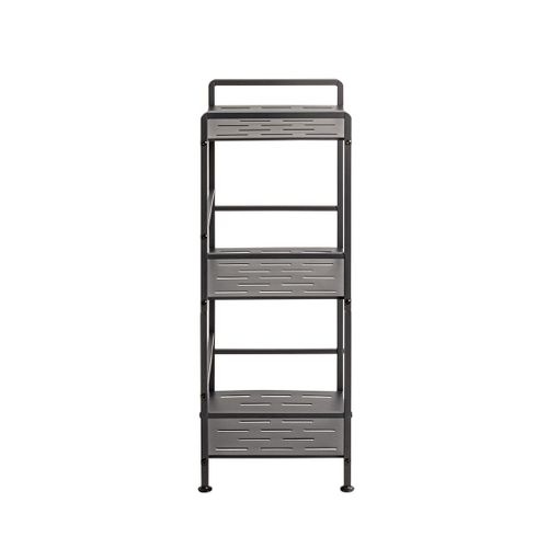 Etagère De 3 Niveaux Meuble De Rangement En Métal Gris Anthracite - L. 33 X H. 74 X P. 28 Cm