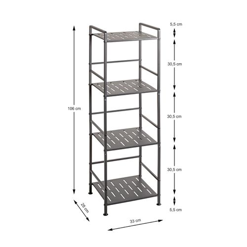 Etagère De 4 Niveaux Meuble De Rangement En Métal Gris Anthracite - L. 33 X H. 106 X P. 28 Cm
