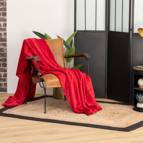 Plaid Couverture En Flanelle Coloris Rouge - Longueur 230 X Largeur 180