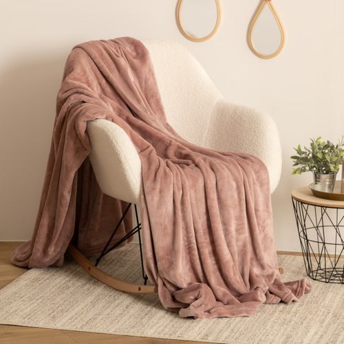 Plaid Couverture En Flanelle Coloris Rose - Longueur 230 X Largeur 180