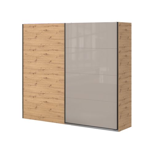 Armoire Placard Avec Portes Coulissantes Coloris Imitation Chêne Artisan, Façade Verre Gris