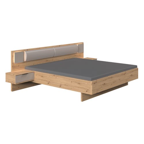 Lit Adulte Double 180x200 Cm King Size + LED + 2 Chevets Coloris Imitation Chêne Artisan