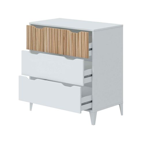 Commode Meuble De Rangement Avec 3 Tiroirs Coloris Blanc/chêne - L. 70,5 X P. 40 X H. 76 Cm