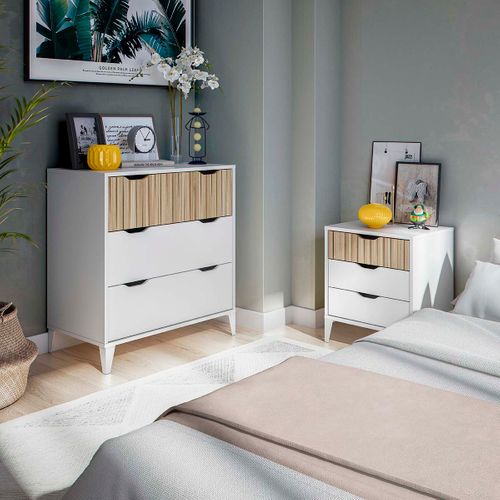 Commode Meuble De Rangement Avec 3 Tiroirs Coloris Blanc/chêne - L. 70,5 X P. 40 X H. 76 Cm