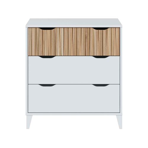 Commode Meuble De Rangement Avec 3 Tiroirs Coloris Blanc/chêne - L. 70,5 X P. 40 X H. 76 Cm