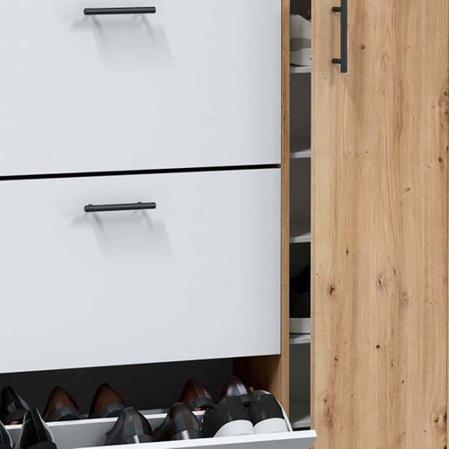 Meuble à Chaussures Avec 1 Porte Et 3 Abattants Coloris Blanc/chêne - L. 112 X H. 105 X P. 24 Cm