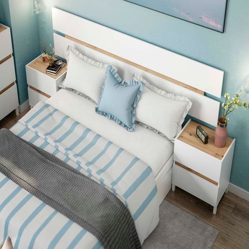 Tête De Lit Suspendue Avec 2 Tables De Chevet à 2 Tiroirs Coloris Blanc/chêne