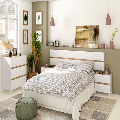 Tête De Lit Suspendue Avec 2 Tables De Chevet à 2 Tiroirs Coloris Blanc/chêne