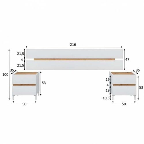 Tête De Lit Suspendue Avec 2 Tables De Chevet à 2 Tiroirs Coloris Blanc/chêne