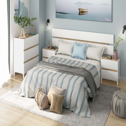 Tête De Lit Suspendue Avec 2 Tables De Chevet à 2 Tiroirs Coloris Blanc/chêne