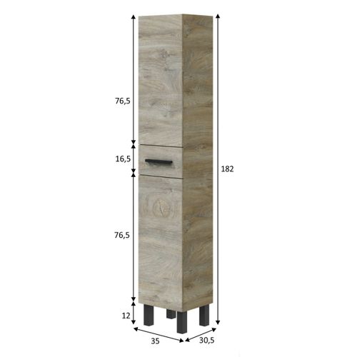 Colonne De Salle De Bain Avec 2 Portes Et 1 Tiroir Coloris Chêne - L. 35 X H. 182  X P. 30,5 Cm