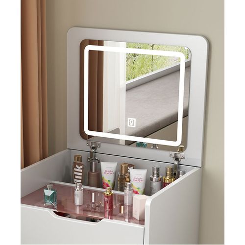 Coiffeuse Table De Maquillage Avec Miroir LED Intégré Coloris Blanc - L. 48 X P. 40 X H. 82 Cm