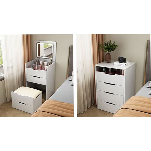 Coiffeuse Table De Maquillage Avec Miroir LED Intégré Coloris Blanc - L. 48 X P. 40 X H. 82 Cm