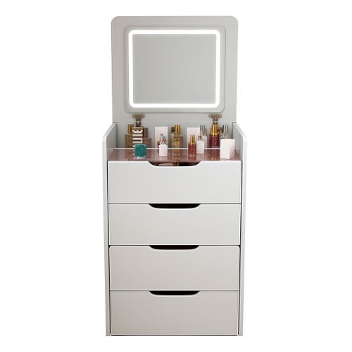 Coiffeuse Table De Maquillage Avec Miroir LED Intégré Coloris Blanc - L. 48 X P. 40 X H. 82 Cm