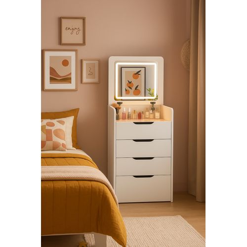 Coiffeuse Table De Maquillage Avec Miroir LED Intégré Coloris Blanc - L. 48 X P. 40 X H. 82 Cm