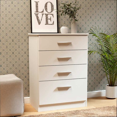 Commode Chiffonnier Meuble De Rangement à 4 Tiroirs Coloris Blanc Neige - L. 61 X H. 86 X P. 38 Cm