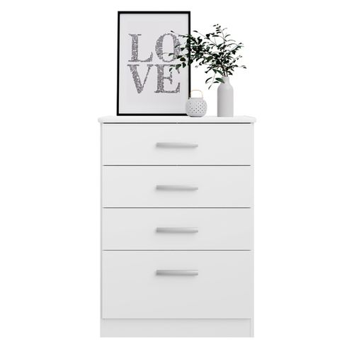 Commode Chiffonnier Meuble De Rangement à 4 Tiroirs Coloris Blanc Neige - L. 61 X H. 86 X P. 38 Cm