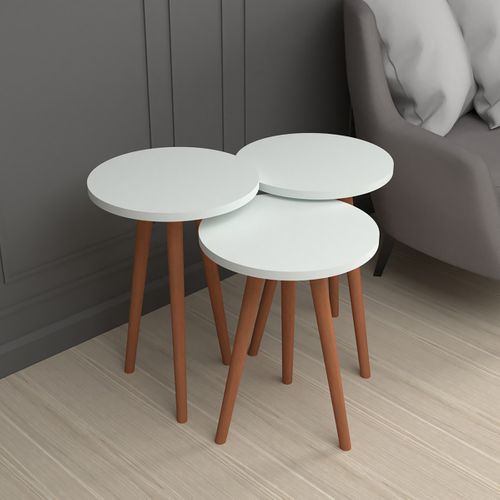 Ensemble De 3 Tables D'appoint Rondes Blanches Sur Pieds