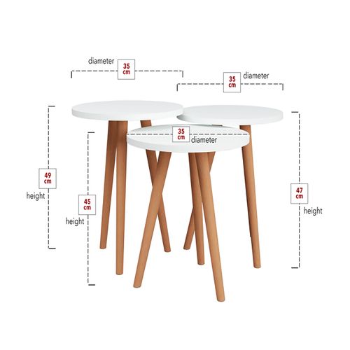 Ensemble De 3 Tables D'appoint Rondes Blanches Sur Pieds
