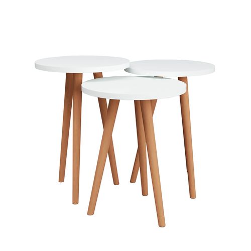 Ensemble De 3 Tables D'appoint Rondes Blanches Sur Pieds