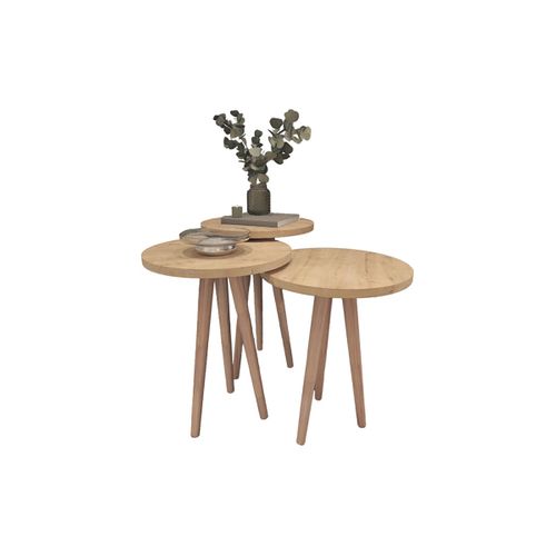 Ensemble De 3 Tables D'appoint Rondes Coloris Chêne Sur Pieds