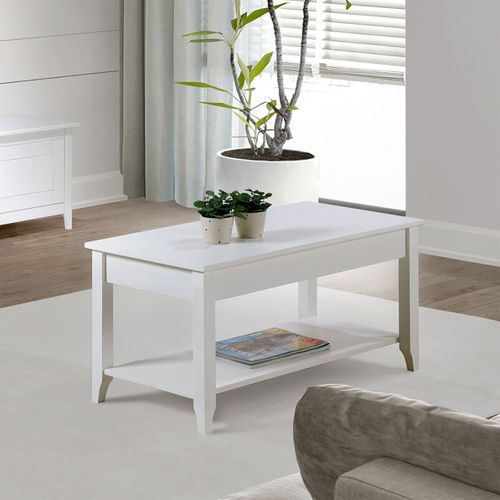 Table Basse Table Salon Avec Pieds Coloris Blanc - Longueur 90 X Hauteur 45 X Profondeur 45 Cm