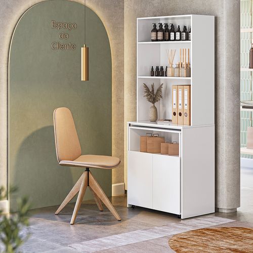 Bureau Rétractable Avec Bibliothèque Et Espace De Rangement Intégrée Coloris Blanc