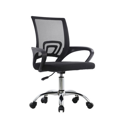 Chaise De Bureau Noire Avec Dossier Et Accoudoirs En Maille, Roulettes En Métal