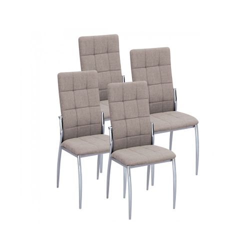 Lot De 4 Chaises De Salle à Manger Marron Avec Pieds En Métal , Assise En Tissu Rembourée