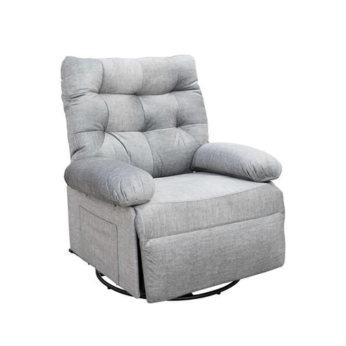 Fauteuil Inclinable Pivotant En Tissu Gris Avec Dossier Capitonné - L. 90 X H. 107 X P. 84 Cm