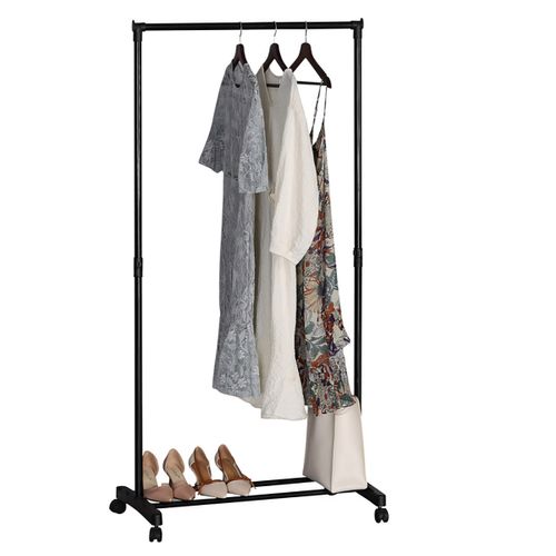 Portant à Linge Avec Barres De Suspension Porte-manteau Sur Pied à Roulettes Coloris Noir