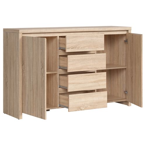 Commode Buffet Meuble De Rangement à 2 Portes Et 4 Tiroirs, Coloris Chêne Sonoma