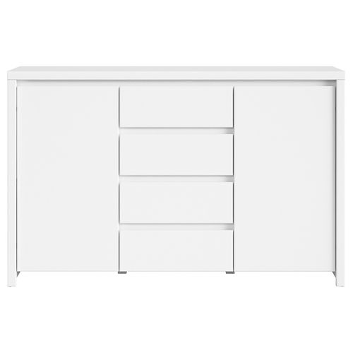 Commode Buffet Meuble De Rangement à 2 Portes Et 4 Tiroirs, Coloris Blanc/blanc Mat