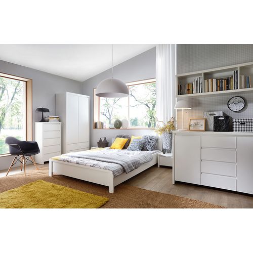 Commode Buffet Meuble De Rangement à 2 Portes Et 4 Tiroirs, Coloris Blanc/blanc Mat