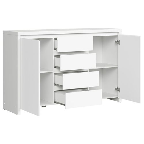 Commode Buffet Meuble De Rangement à 2 Portes Et 4 Tiroirs, Coloris Blanc/blanc Mat