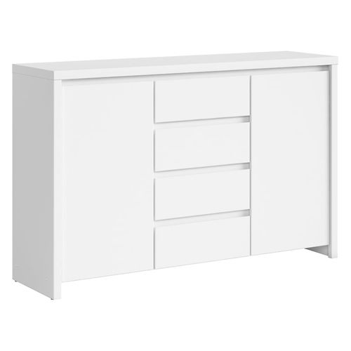 Commode Buffet Meuble De Rangement à 2 Portes Et 4 Tiroirs, Coloris Blanc/blanc Mat