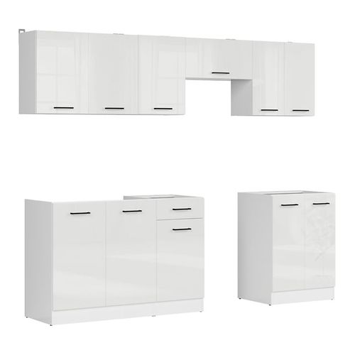 Cuisine Complète 240 Cm,ensemble De Meuble De Cuisine Finition Blanc, Sans Plan De Travail