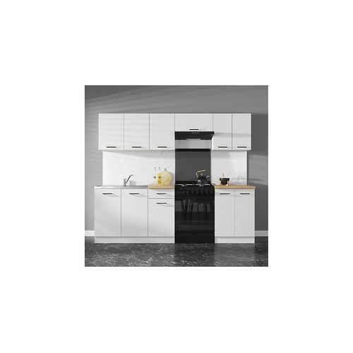 Cuisine Complète 240 Cm,ensemble De Meuble De Cuisine Finition Blanc, Sans Plan De Travail