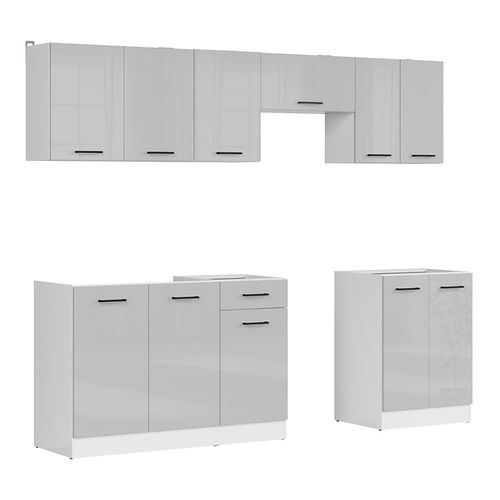 Cuisine Complète 240 Cm,ensemble De Meuble De Cuisine Coloris Gris Clair, Sans Plan De Travail