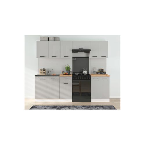 Cuisine Complète 240 Cm,ensemble De Meuble De Cuisine Coloris Gris Clair, Sans Plan De Travail