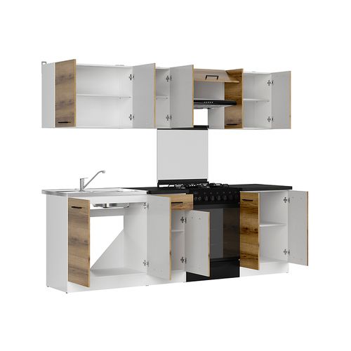 Cuisine Complète 240 Cm,ensemble De Meuble De Cuisine, Plan De Travail Noir Inclus