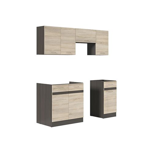 Cuisine Complète 180 Cm,ensemble De Meuble De Cuisine Coloris Chêne Sonoma, Plan De Travail Inclus