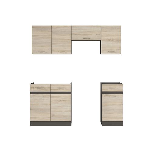 Cuisine Complète 180 Cm,ensemble De Meuble De Cuisine Coloris Chêne Sonoma, Plan De Travail Inclus