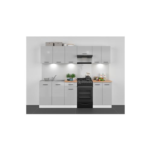 Cuisine Complète 240 Cm,ensemble De Meuble De Cuisine Coloris Gris Clair Brillant, Plan De Travail