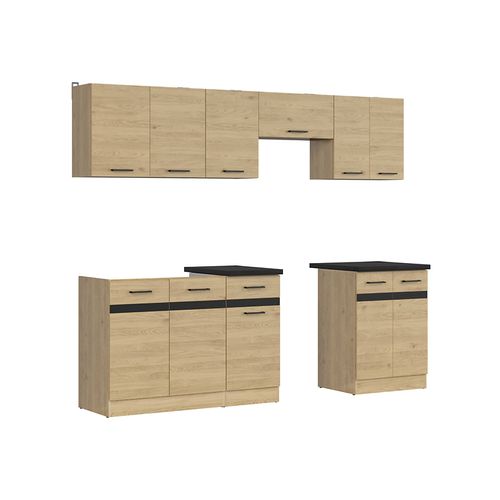 Cuisine Complète 240 Cm,ensemble De Meuble De Cuisine, Plan De Travail Noir Inclus