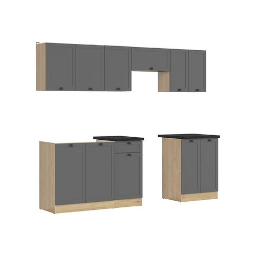 Cuisine Complète 240 Cm,ensemble De Meuble De Cuisine, Plan De Travail Noir Inclus