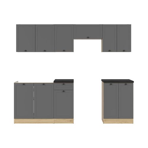 Cuisine Complète 240 Cm,ensemble De Meuble De Cuisine, Plan De Travail Noir Inclus